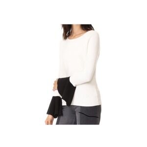 Ramy Brook Francette Bell Sleeve Sweater Size S Ribbed Knit Top Ivory Black $325